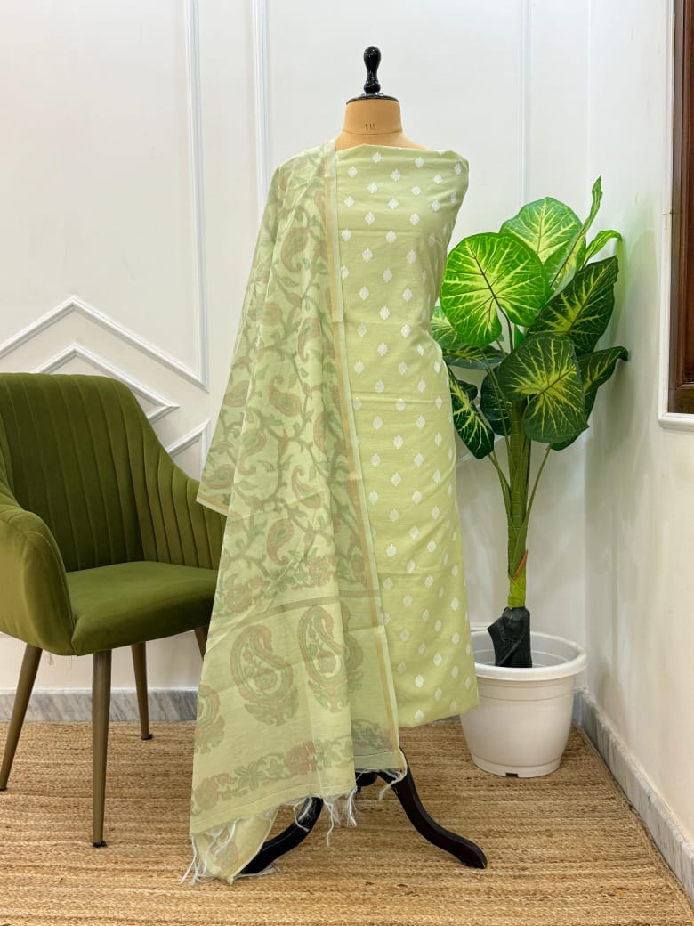 Banarasi Chanderi Silk  Unstitched Suit With Chanderi tie - Dye Print Dupatta