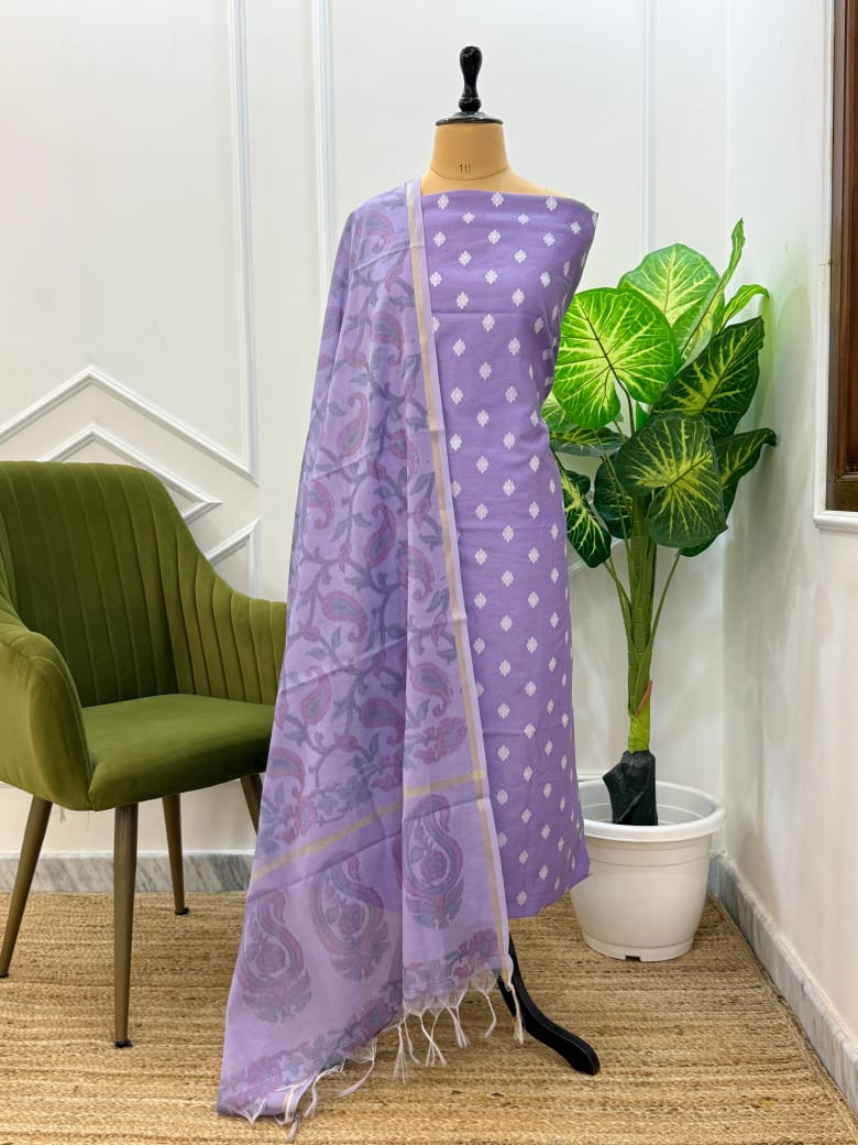 Banarasi Chanderi Silk  Unstitched Suit With Chanderi tie - Dye Print Dupatta