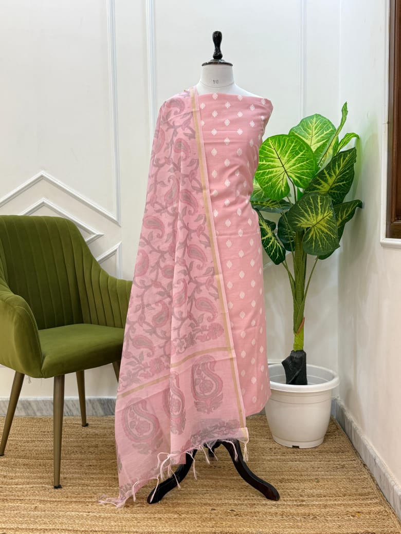 Banarasi Chanderi Silk  Unstitched Suit With Chanderi tie - Dye Print Dupatta