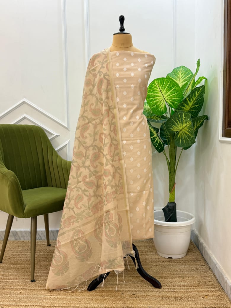 Banarasi Chanderi Silk  Unstitched Suit With Chanderi tie - Dye Print Dupatta