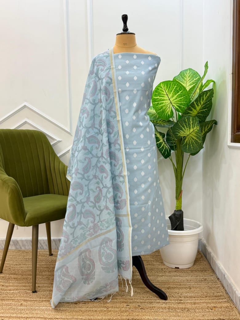 Banarasi Chanderi Silk  Unstitched Suit With Chanderi tie - Dye Print Dupatta