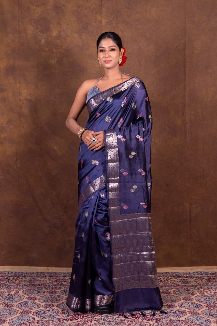 Banarasi Semi-Raw Mango Soft Silk Saree with All-Over Meena Buti