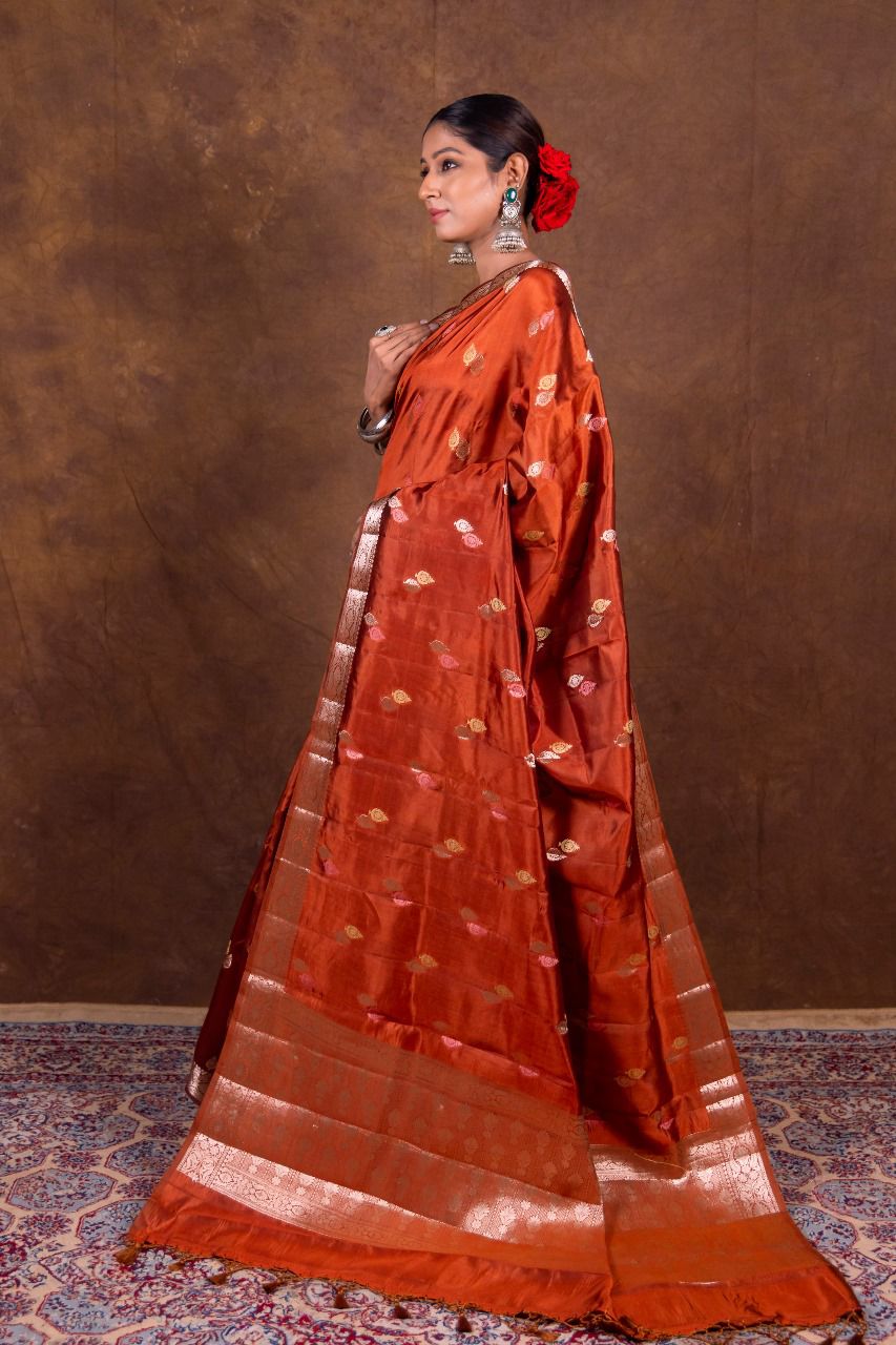 Banarasi Semi-Raw Mango Soft Silk Saree with All-Over Meena Buti