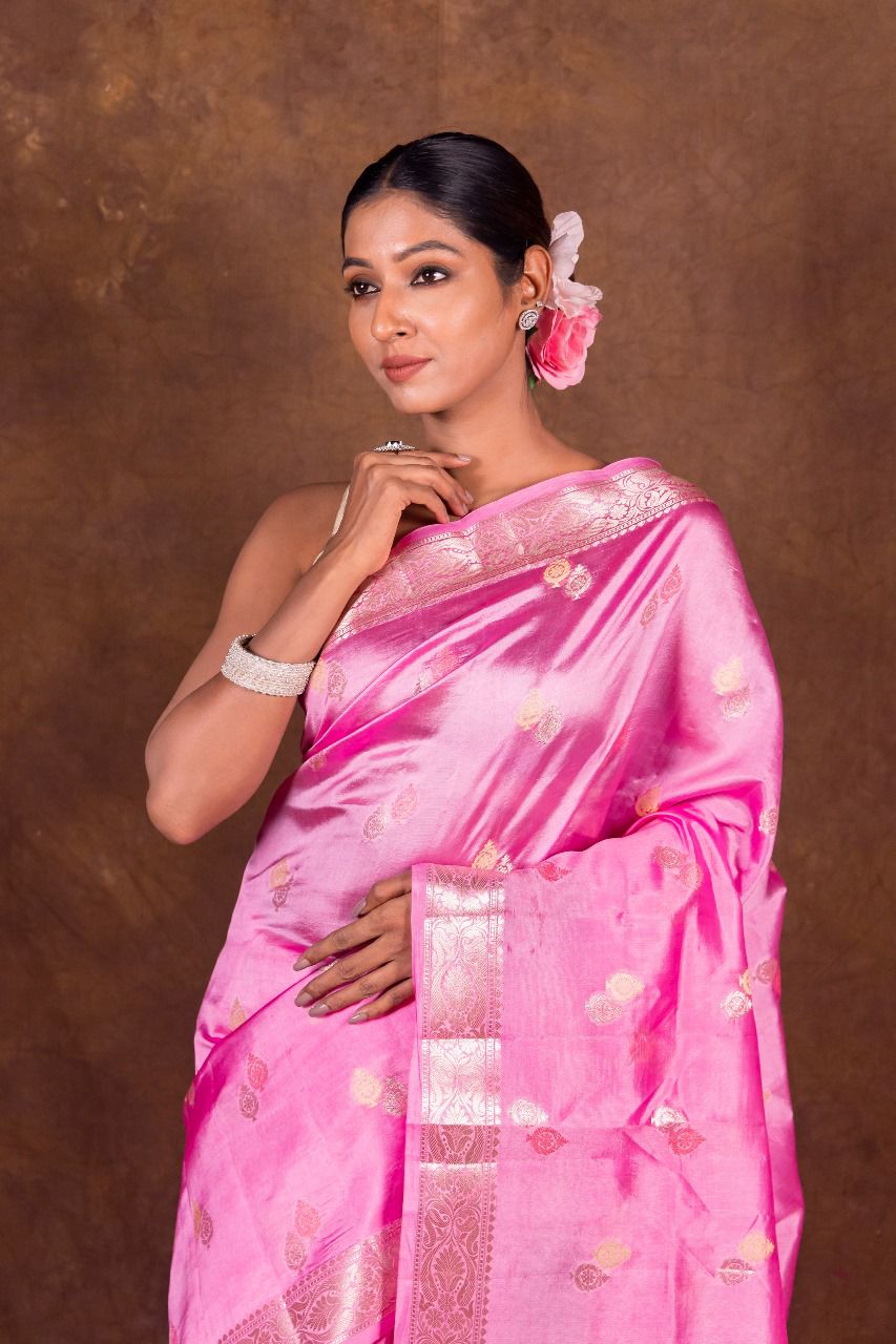 Banarasi Semi-Raw Mango Soft Silk Saree with All-Over Meena Buti