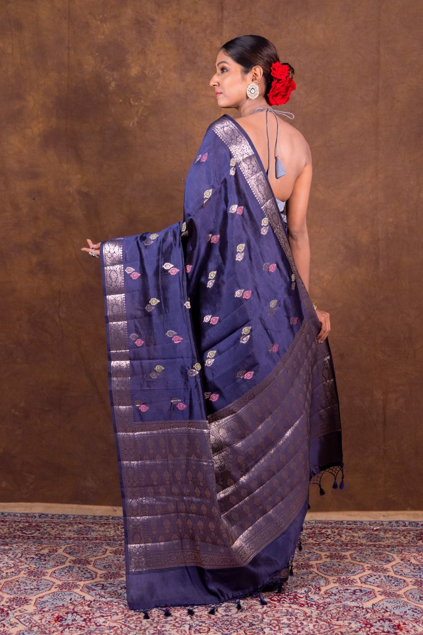 Banarasi Semi-Raw Mango Soft Silk Saree with All-Over Meena Buti
