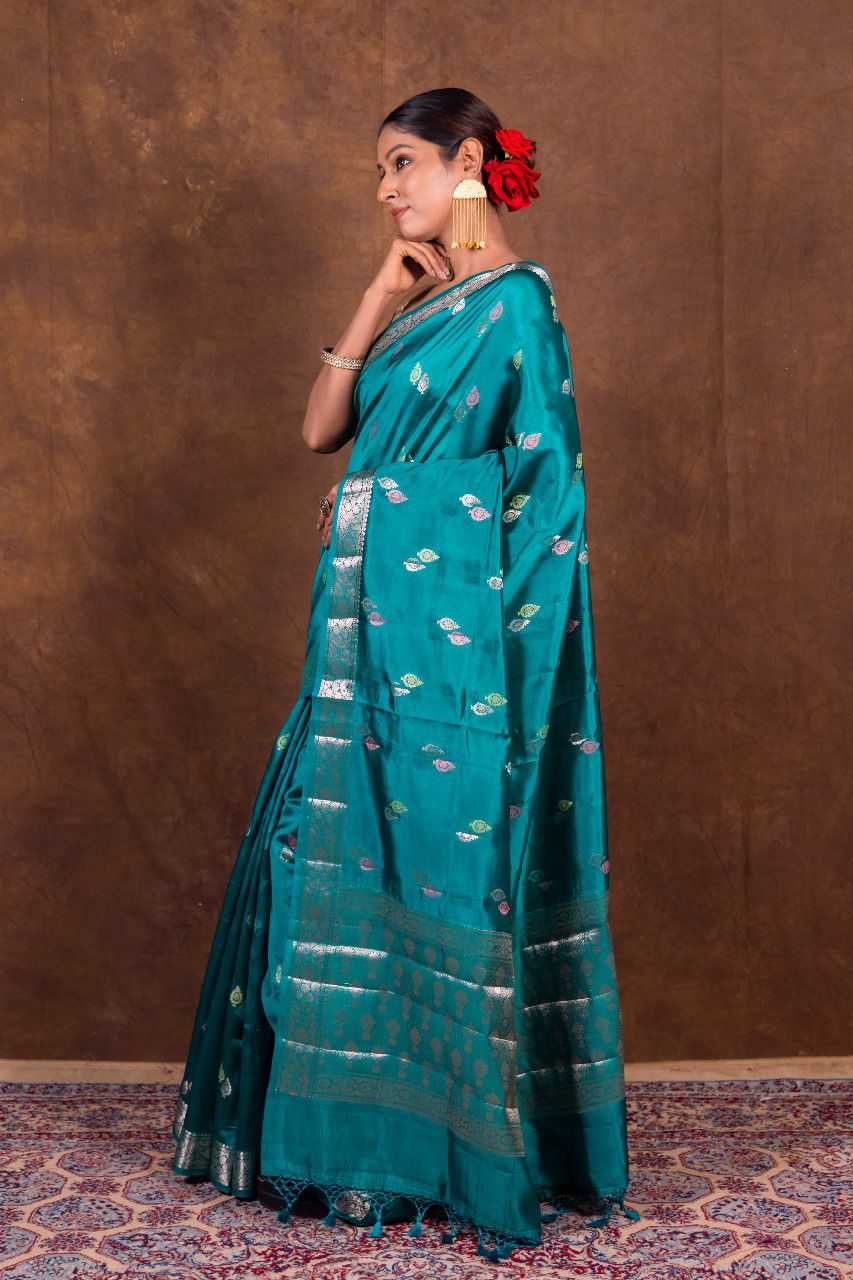 Banarasi Semi-Raw Mango Soft Silk Saree with All-Over Meena Buti