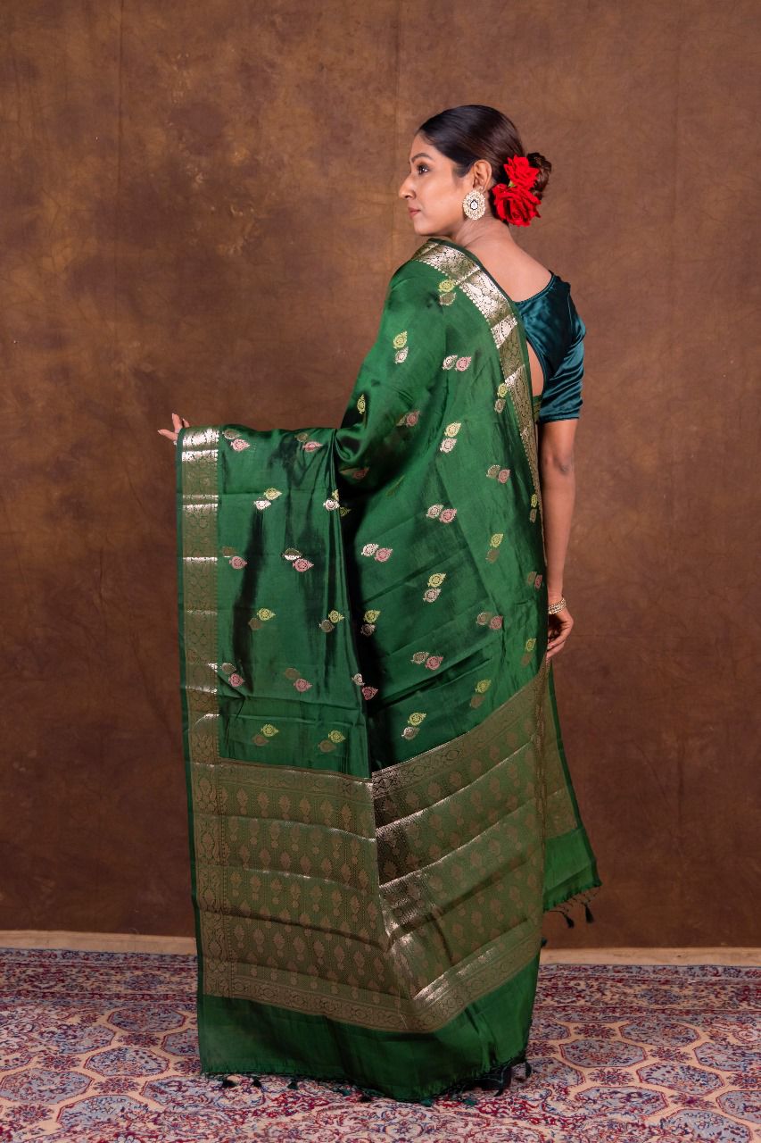 Banarasi Semi-Raw Mango Soft Silk Saree with All-Over Meena Buti