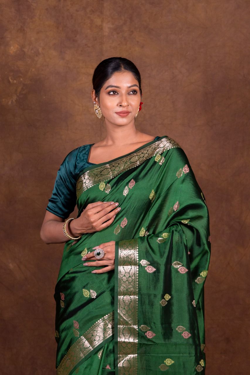 Banarasi Semi-Raw Mango Soft Silk Saree with All-Over Meena Buti