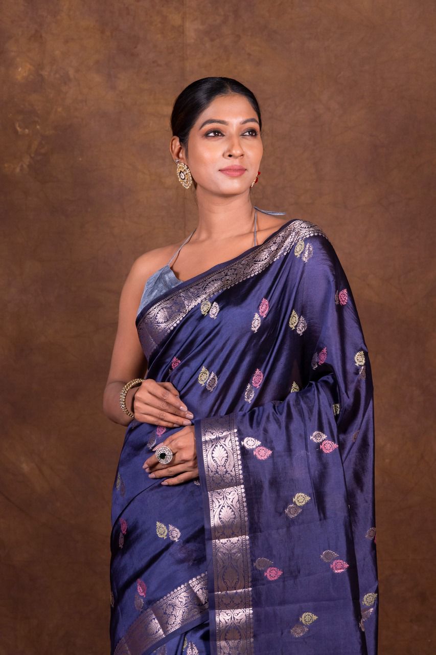 Banarasi Semi-Raw Mango Soft Silk Saree with All-Over Meena Buti