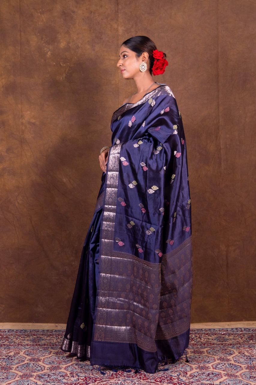 Banarasi Semi-Raw Mango Soft Silk Saree with All-Over Meena Buti