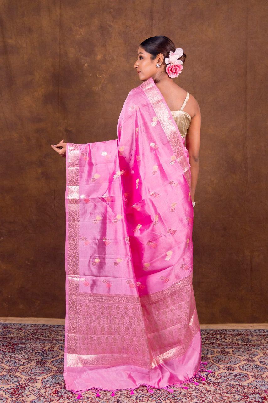 Banarasi Semi-Raw Mango Soft Silk Saree with All-Over Meena Buti