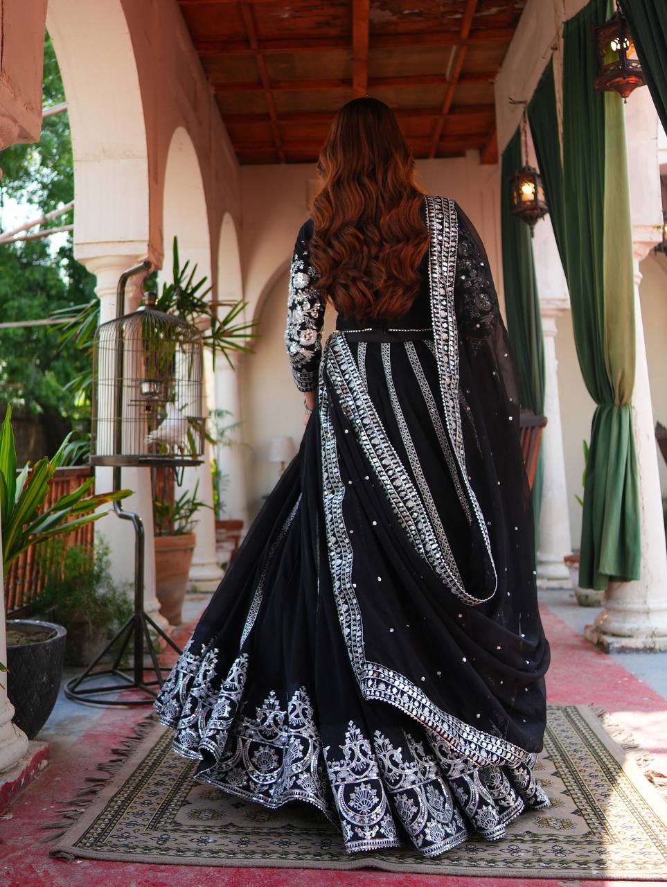 Elegant Black Viscose Velvet Lehenga Choli with Intricate Sequin Work