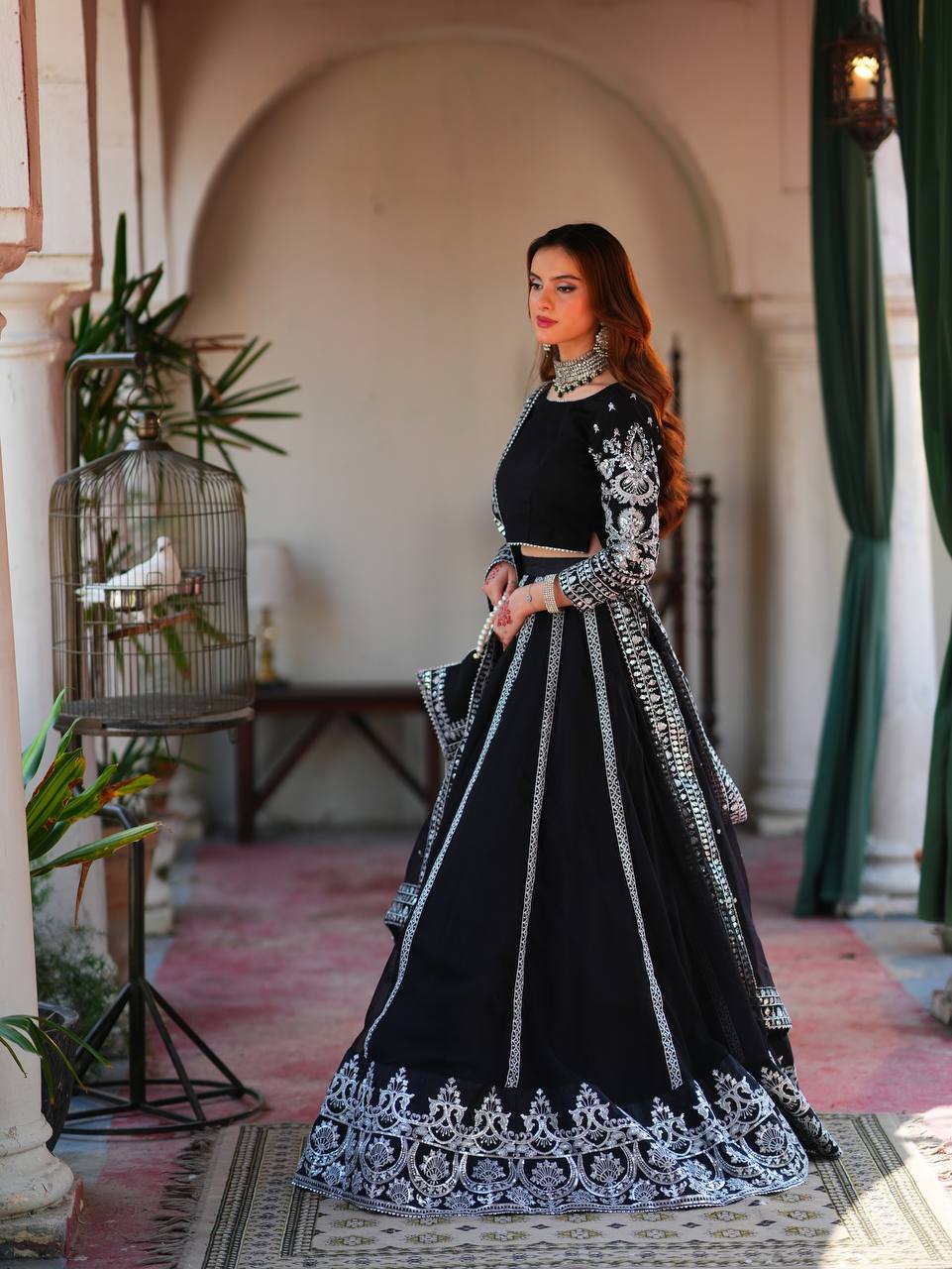 Elegant Black Viscose Velvet Lehenga Choli with Intricate Sequin Work