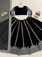 Elegant Black Viscose Velvet Lehenga Choli with Intricate Sequin Work