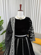 Elegant Black Viscose Velvet Lehenga Choli with Intricate Sequin Work
