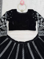 Elegant Black Viscose Velvet Lehenga Choli with Intricate Sequin Work