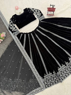 Elegant Black Viscose Velvet Lehenga Choli with Intricate Sequin Work