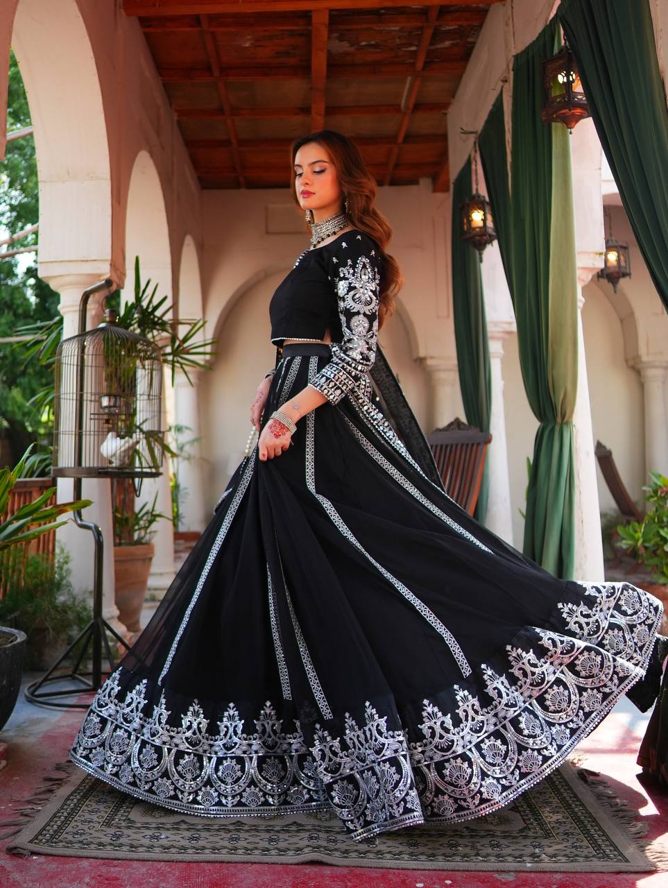 Elegant Black Viscose Velvet Lehenga Choli with Intricate Sequin Work