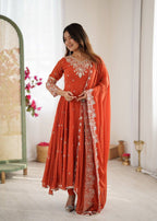 Elegant Embroidered Rainbow Sequence Designer Anarkali Gown Three Piece Set