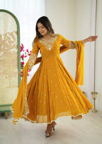 Elegant Embroidered Rainbow Sequence Designer Anarkali Gown Three Piece Set