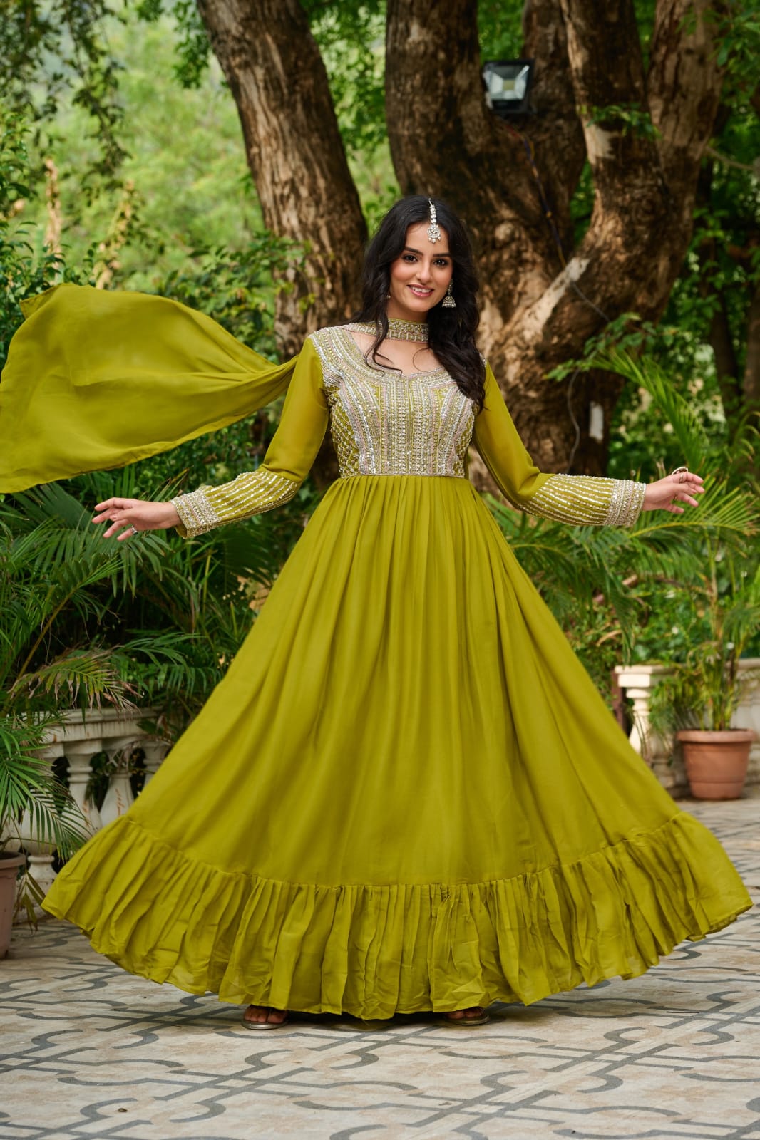 Elegant Full Sleeve Georgette Anarkali Gown with Intricate Sequins Embroidery