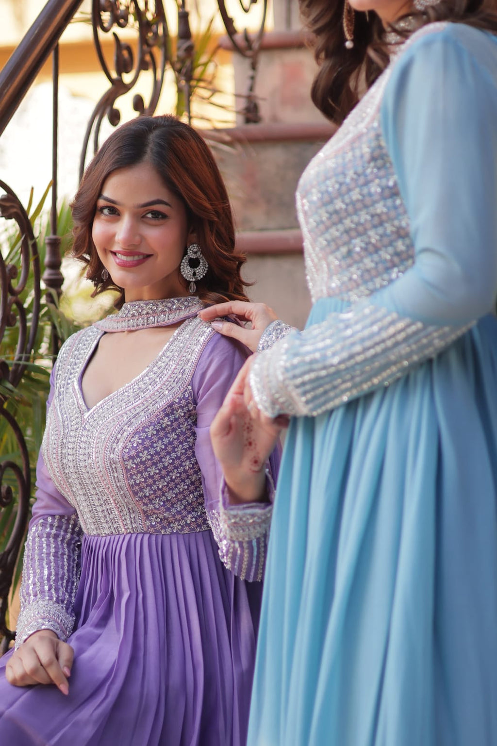 Elegant Full Sleeve Georgette Anarkali Gown with Intricate Sequins Embroidery