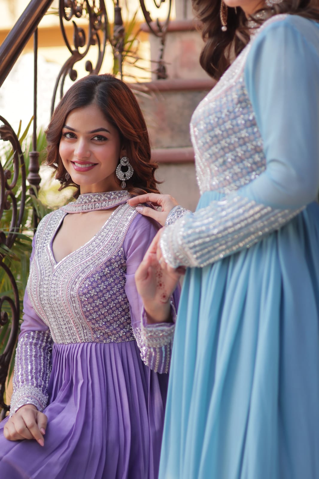 Elegant Full Sleeve Georgette Anarkali Gown with Intricate Sequins Embroidery