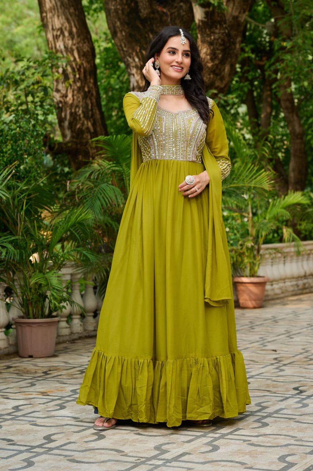 Elegant Full Sleeve Georgette Anarkali Gown with Intricate Sequins Embroidery