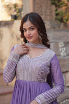 Elegant Full Sleeve Georgette Anarkali Gown with Intricate Sequins Embroidery