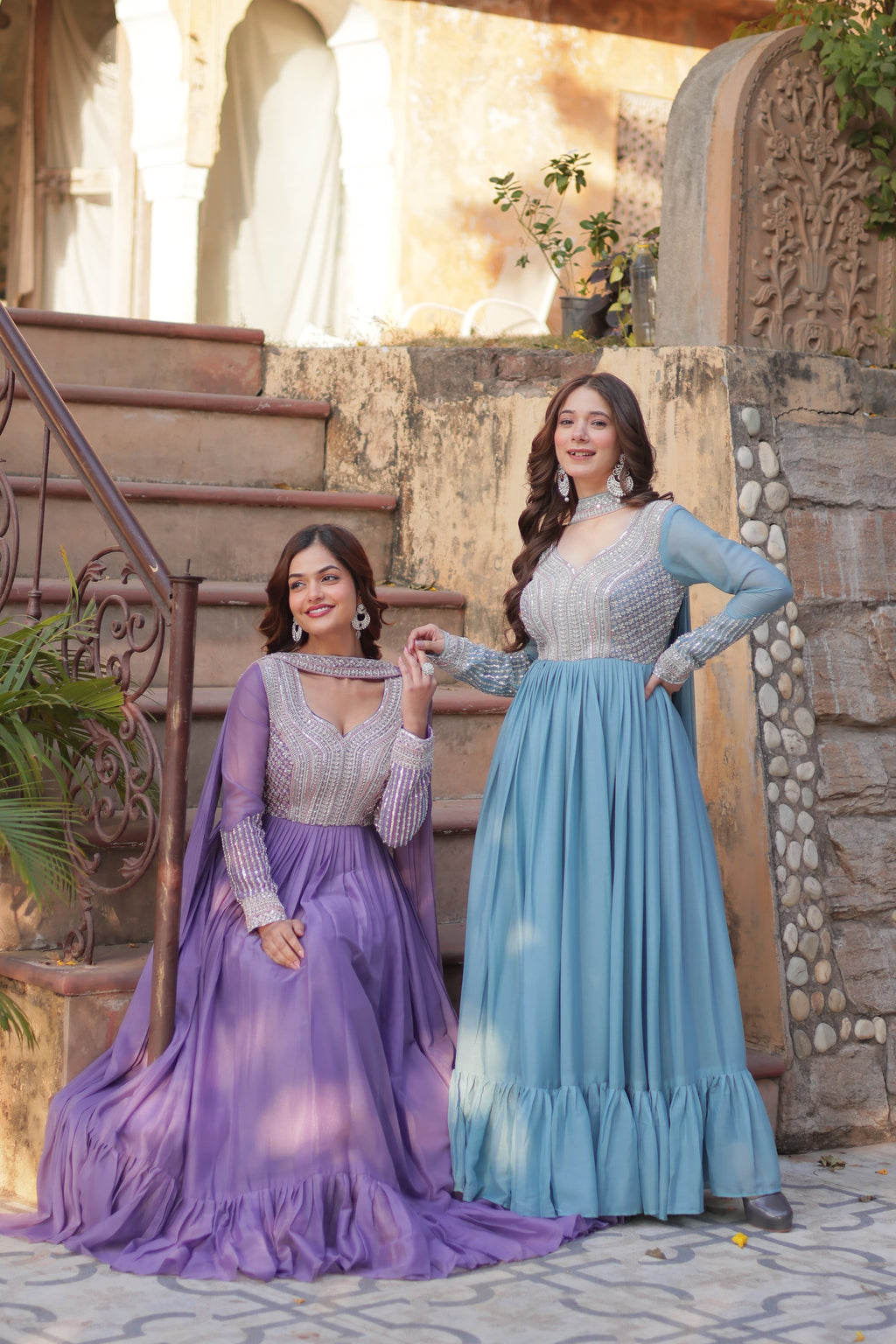 Elegant Full Sleeve Georgette Anarkali Gown with Intricate Sequins Embroidery