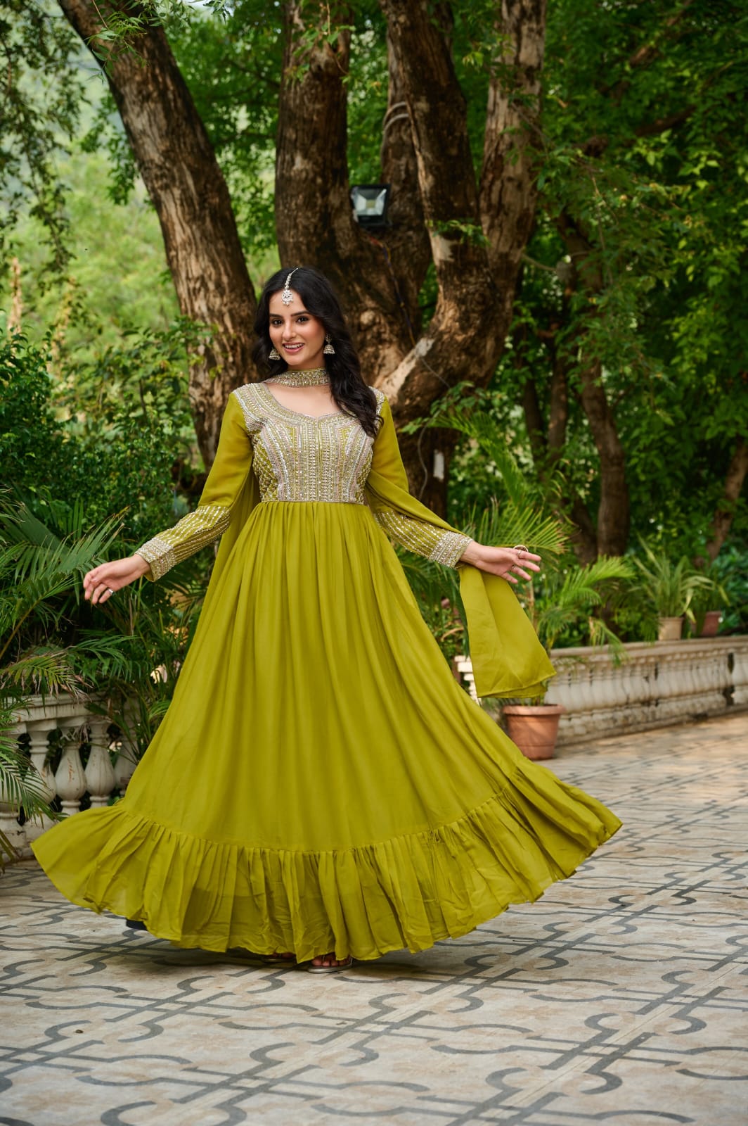 Elegant Full Sleeve Georgette Anarkali Gown with Intricate Sequins Embroidery