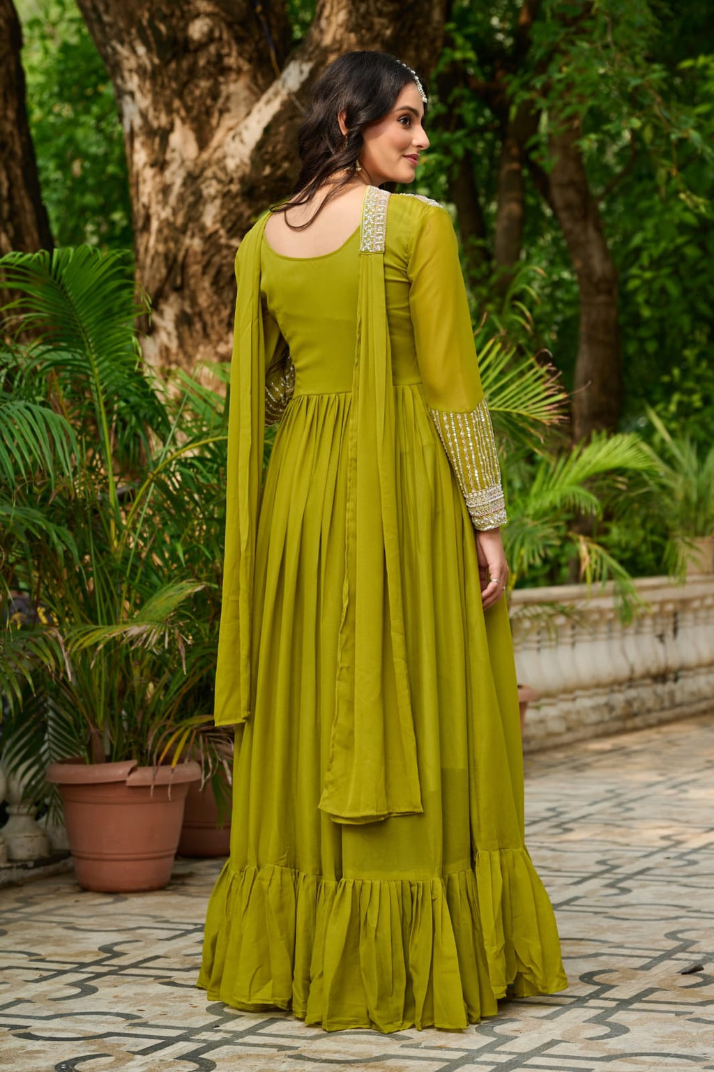 Elegant Full Sleeve Georgette Anarkali Gown with Intricate Sequins Embroidery