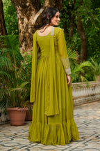 Elegant Full Sleeve Georgette Anarkali Gown with Intricate Sequins Embroidery