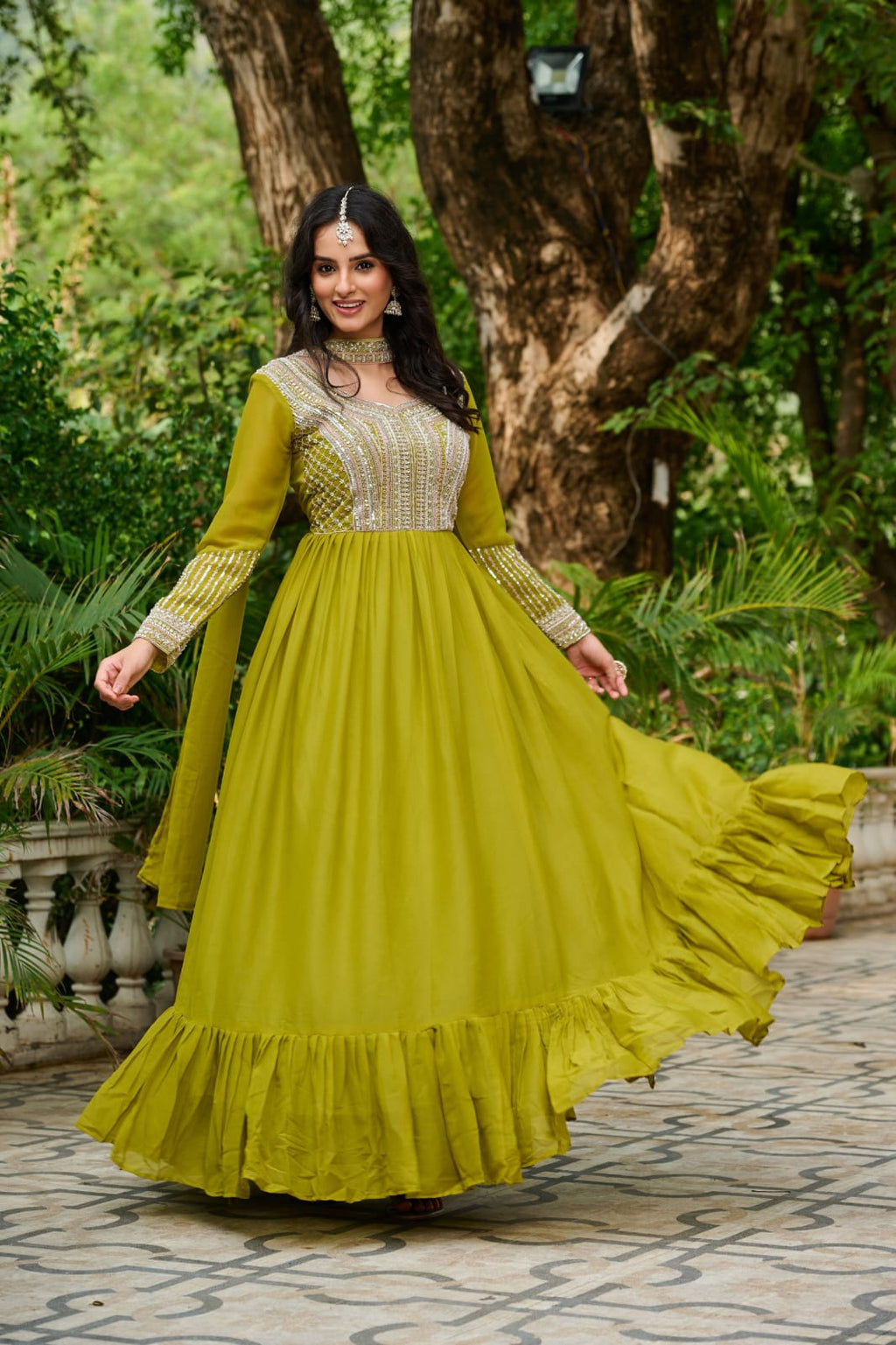 Elegant Full Sleeve Georgette Anarkali Gown with Intricate Sequins Embroidery