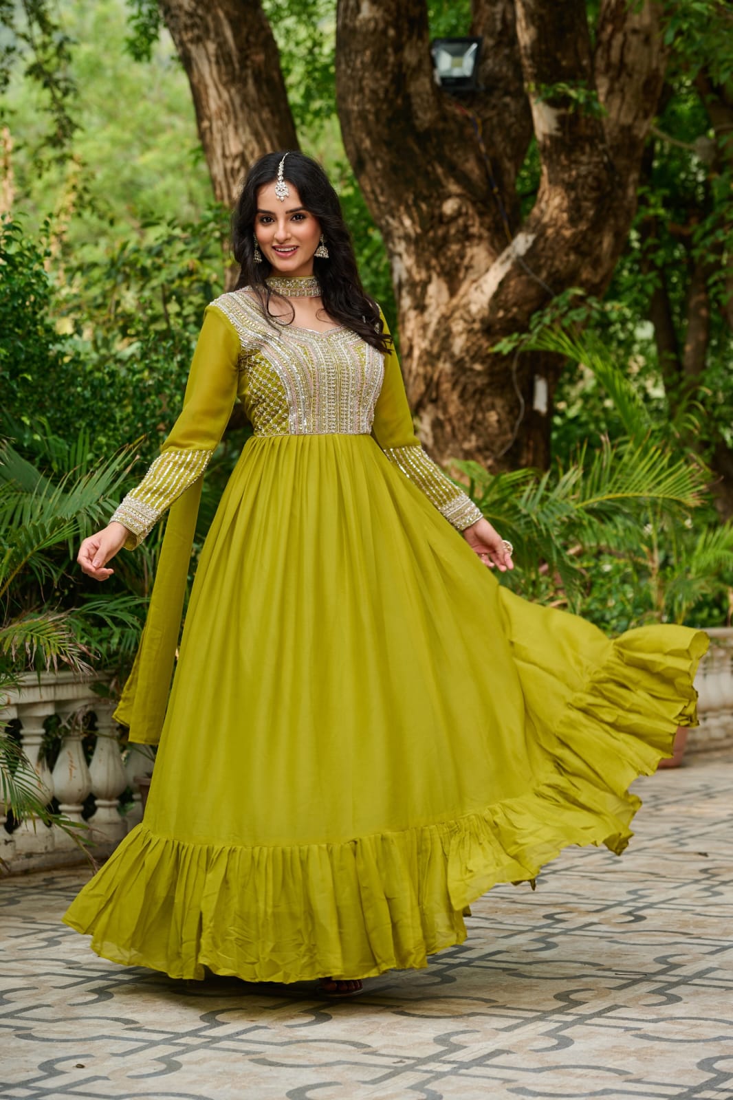 Elegant Full Sleeve Georgette Anarkali Gown with Intricate Sequins Embroidery