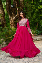 Elegant Full Sleeve Georgette Anarkali Gown with Intricate Sequins Embroidery
