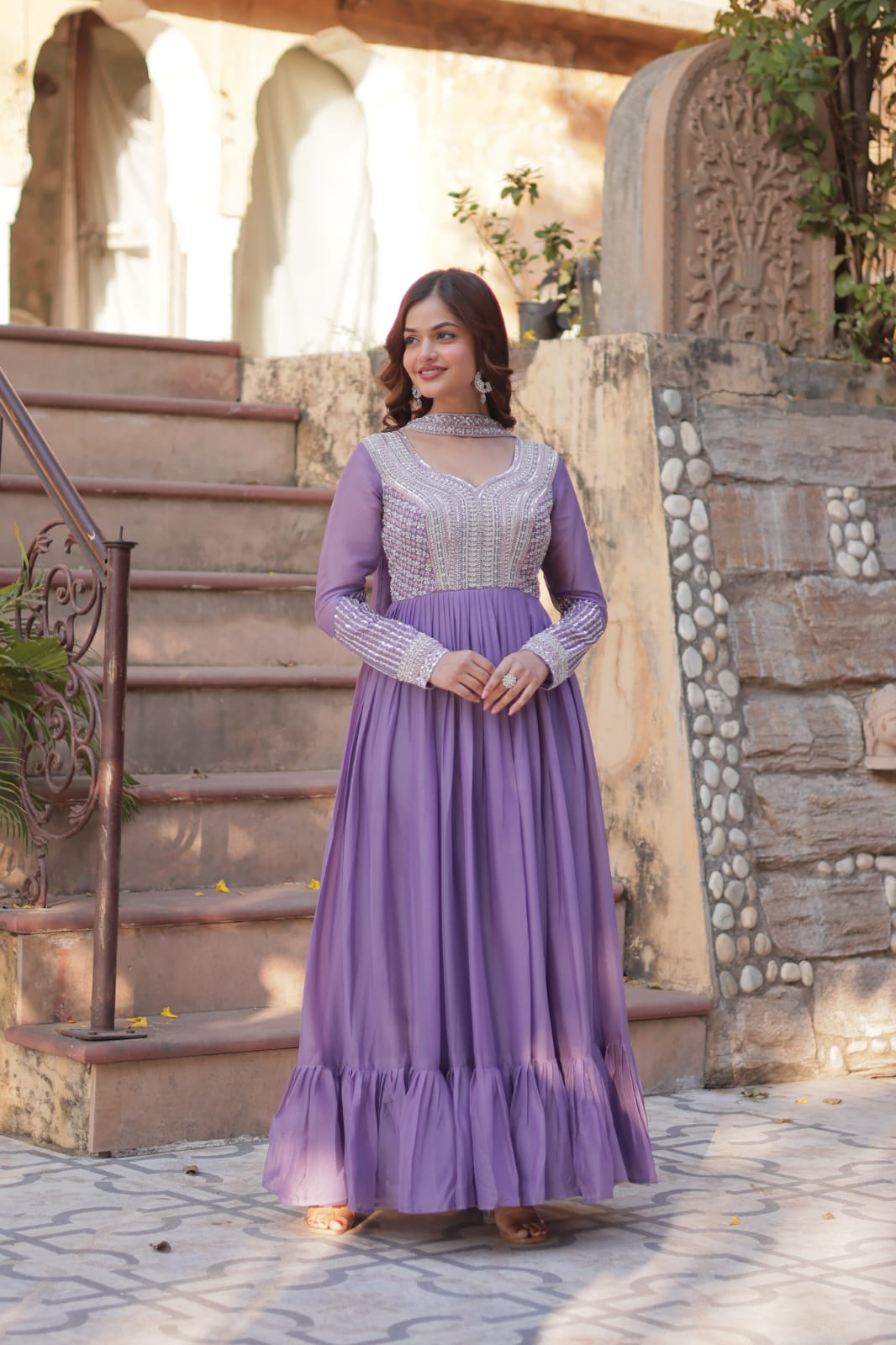 Elegant Full Sleeve Georgette Anarkali Gown with Intricate Sequins Embroidery