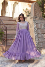 Elegant Full Sleeve Georgette Anarkali Gown with Intricate Sequins Embroidery