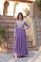 Elegant Full Sleeve Georgette Anarkali Gown with Intricate Sequins Embroidery