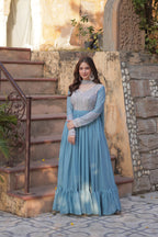 Elegant Full Sleeve Georgette Anarkali Gown with Intricate Sequins Embroidery