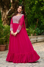 Elegant Full Sleeve Georgette Anarkali Gown with Intricate Sequins Embroidery