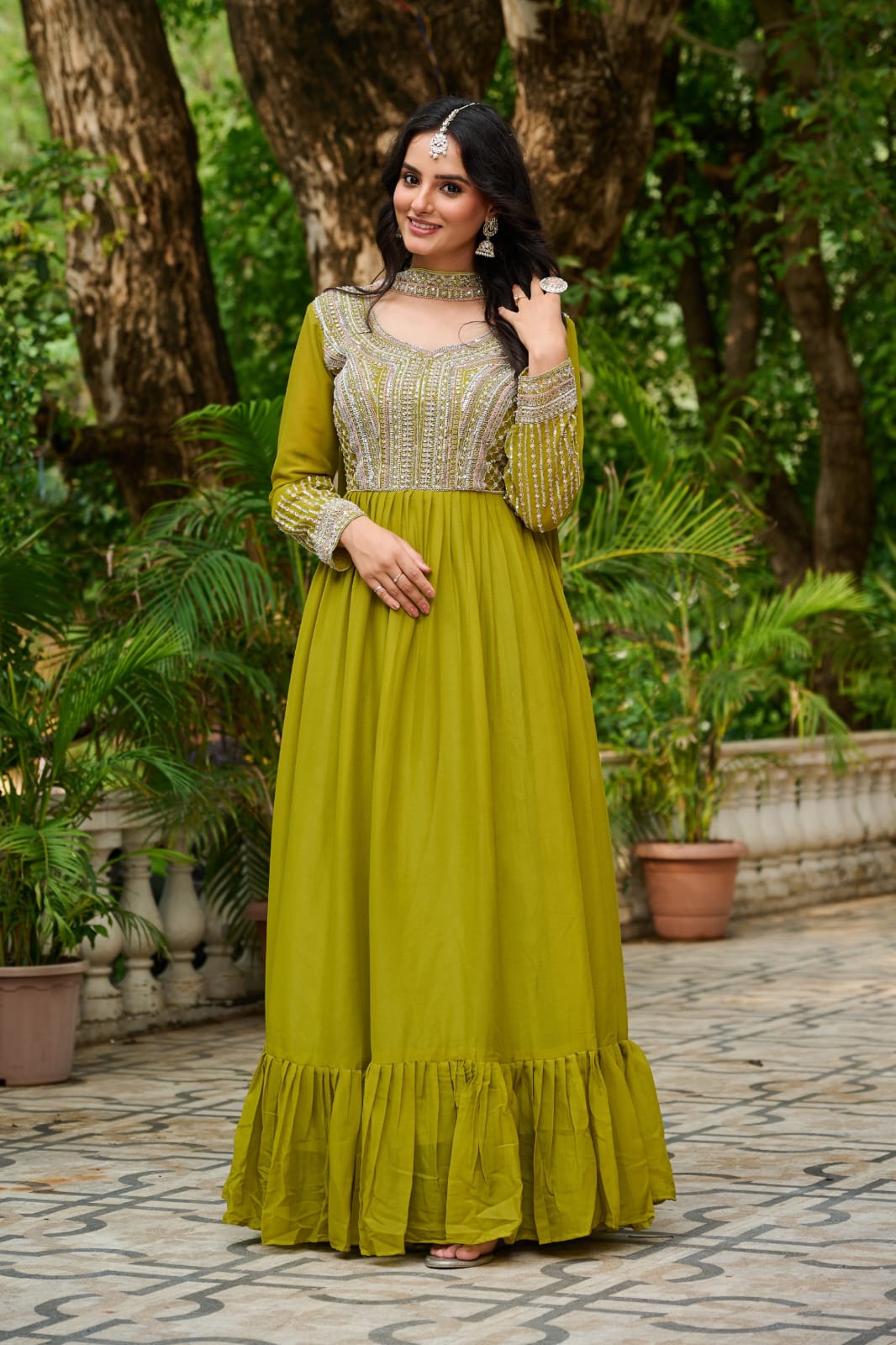 Elegant Full Sleeve Georgette Anarkali Gown with Intricate Sequins Embroidery