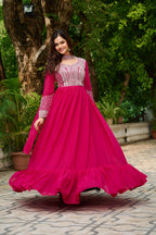 Elegant Full Sleeve Georgette Anarkali Gown with Intricate Sequins Embroidery