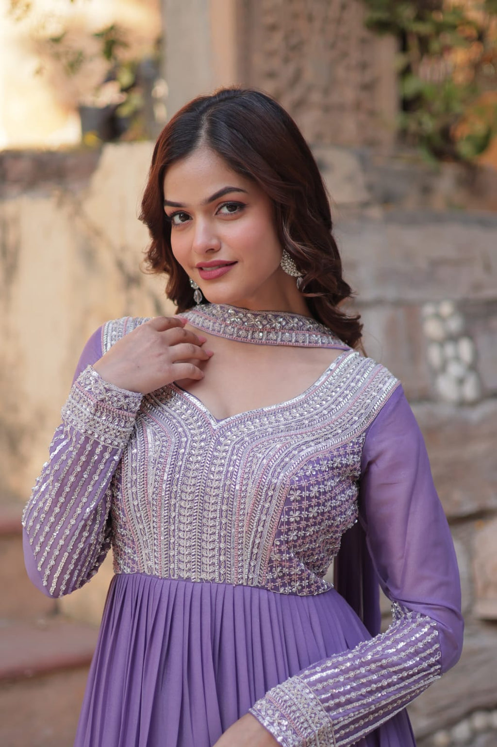 Elegant Full Sleeve Georgette Anarkali Gown with Intricate Sequins Embroidery