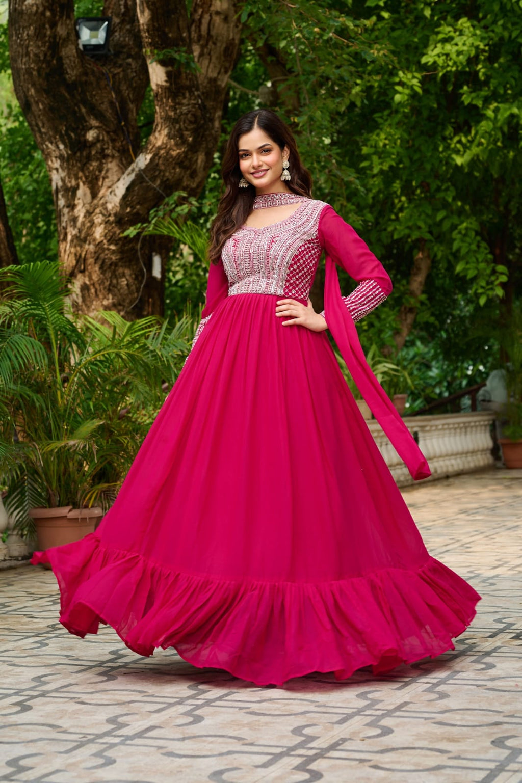 Elegant Full Sleeve Georgette Anarkali Gown with Intricate Sequins Embroidery