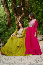 Elegant Full Sleeve Georgette Anarkali Gown with Intricate Sequins Embroidery