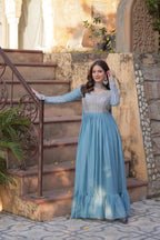 Elegant Full Sleeve Georgette Anarkali Gown with Intricate Sequins Embroidery