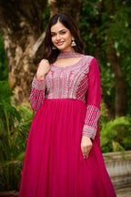 Elegant Full Sleeve Georgette Anarkali Gown with Intricate Sequins Embroidery