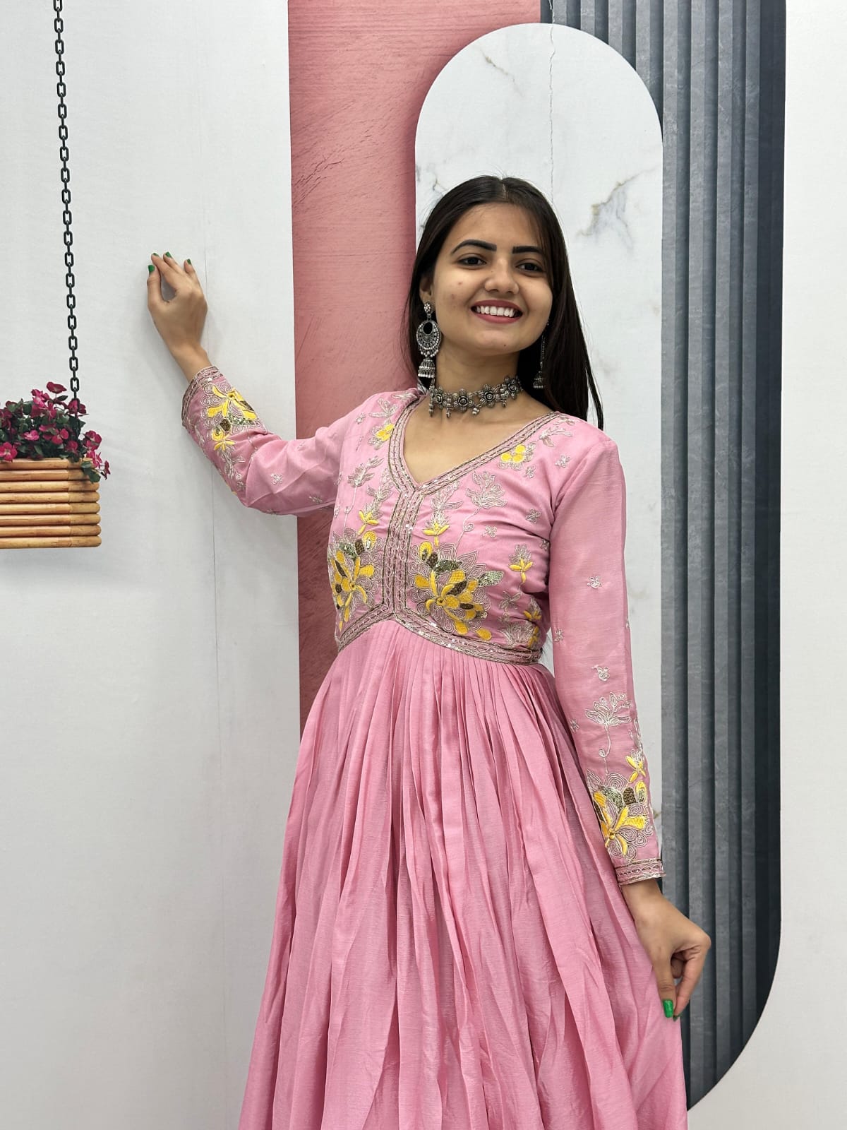 Festive wear Heavy Chinon Silk Embroidery Gown