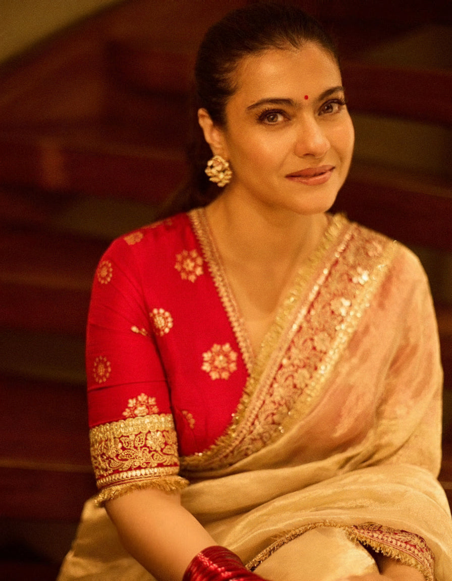 Kajol Inspired Twill Net Sarees with Sequin and Dori Embroidery Work Celebrity Saree